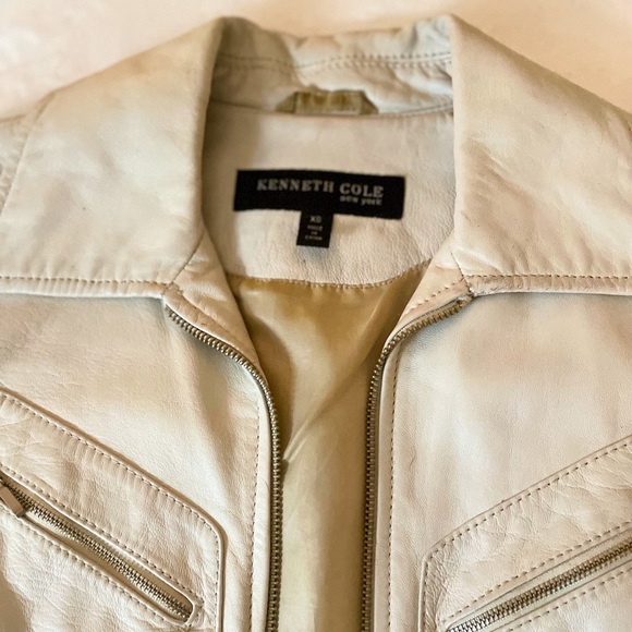 Vintage Kenneth Cole White Leather Motorcycle Jacket - Picture 5 of 8
